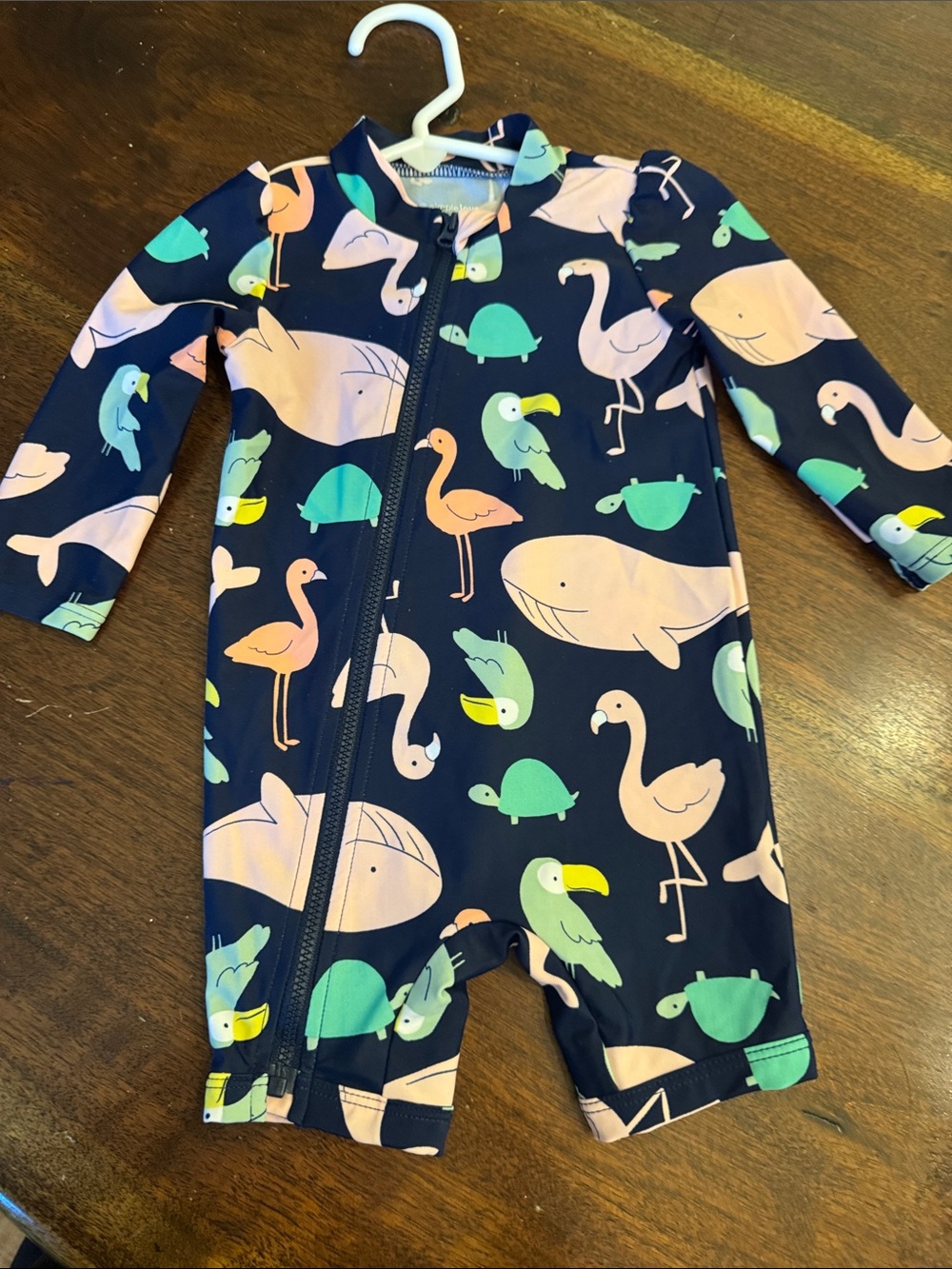 Navy Kids Long-Sleeve One-Piece Footie with Pastel Animal Print